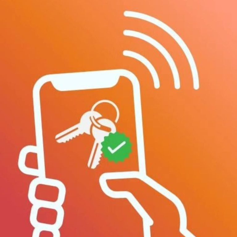 Hand hält ein Smartphone mit einem Schlüssel-Symbol und einem Bestätigungszeichen.