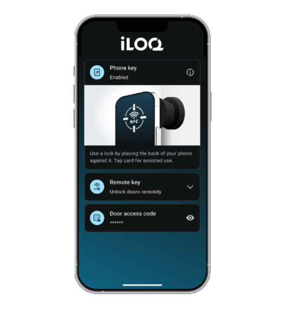 Smartphone-App von iLOQ zur Steuerung eines Schließsystems.