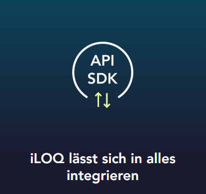 Logo von iLOQ mit dem Text "API SDK" und dem Hinweis auf Integration.
