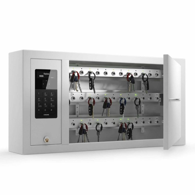 Ein CREONE Schlüsselsafe mit mehreren Schlüsseln und einem digitalen Zahlenschloss.