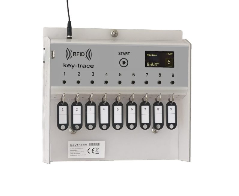 Digitales Schlüsselbrett mit 9 Schlüsselpositionen und Touchscreen.